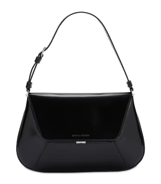 Amina Muaddi Leather Ami Shoulder Bag Black
