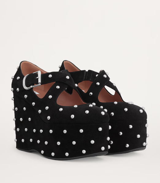 Alaïa Suede Studded Criss-Cross Wedges 110 - Görsel 3